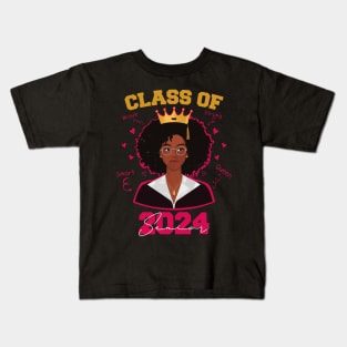 Class of 2024 Black Queen Afro Girl Graduation Senior Kids T-Shirt